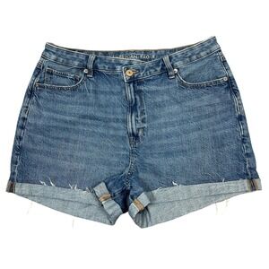 American Eagle Highest Rise Mom Jean Shorts Sz 14 Crossover Waist Medium Wash
